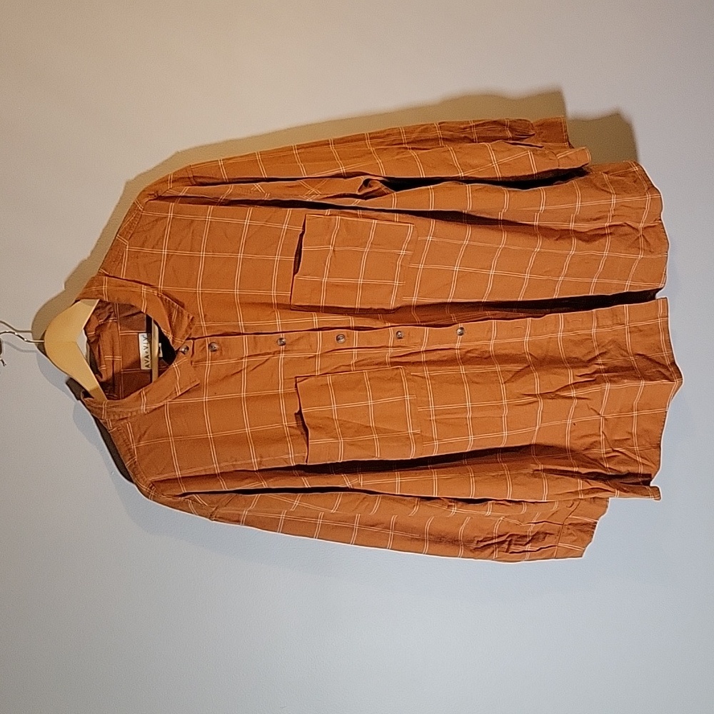 Ava & Viv Mustard Plaid Button Down Flannel Plus Size 3X GUC